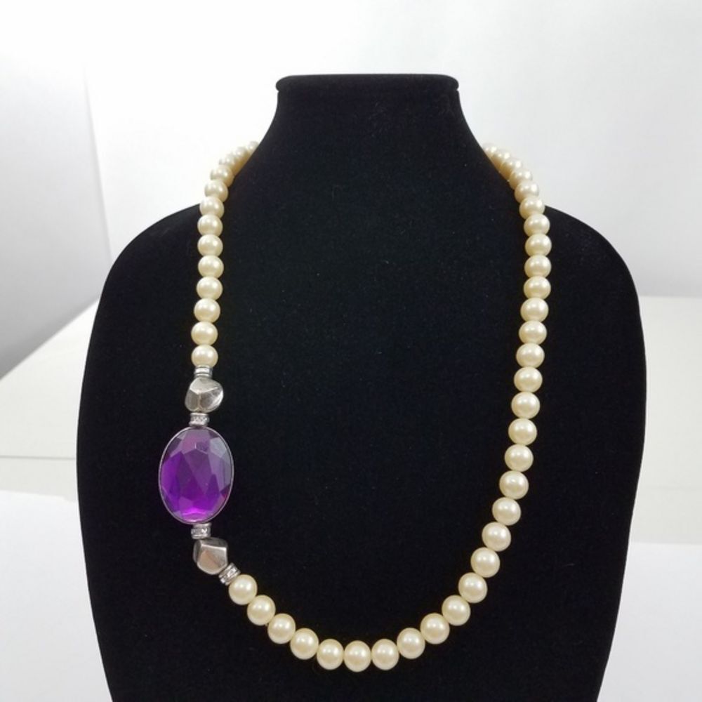 Faux‎ pearl Rhinestone Asymmetric Purple Statement